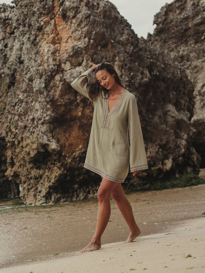 Positano Dress - Khaki Green-The Handloom-lobo nosara