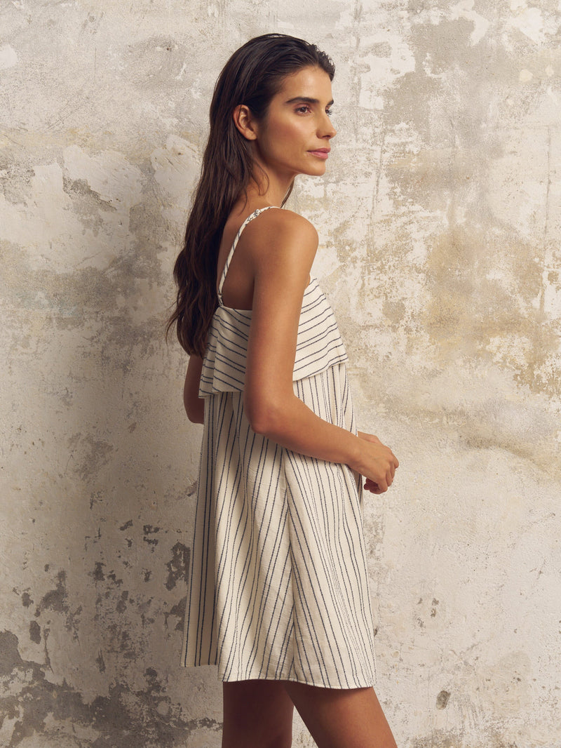 Puglia Stripes Mini Dress - Navy-The Handloom-lobo nosara