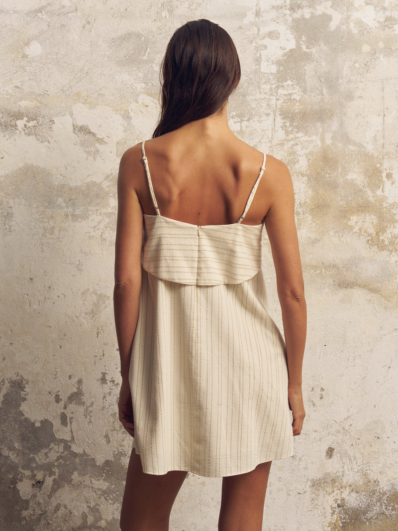 Puglia Stripes Mini Dress - Oatmeal-The Handloom-lobo nosara