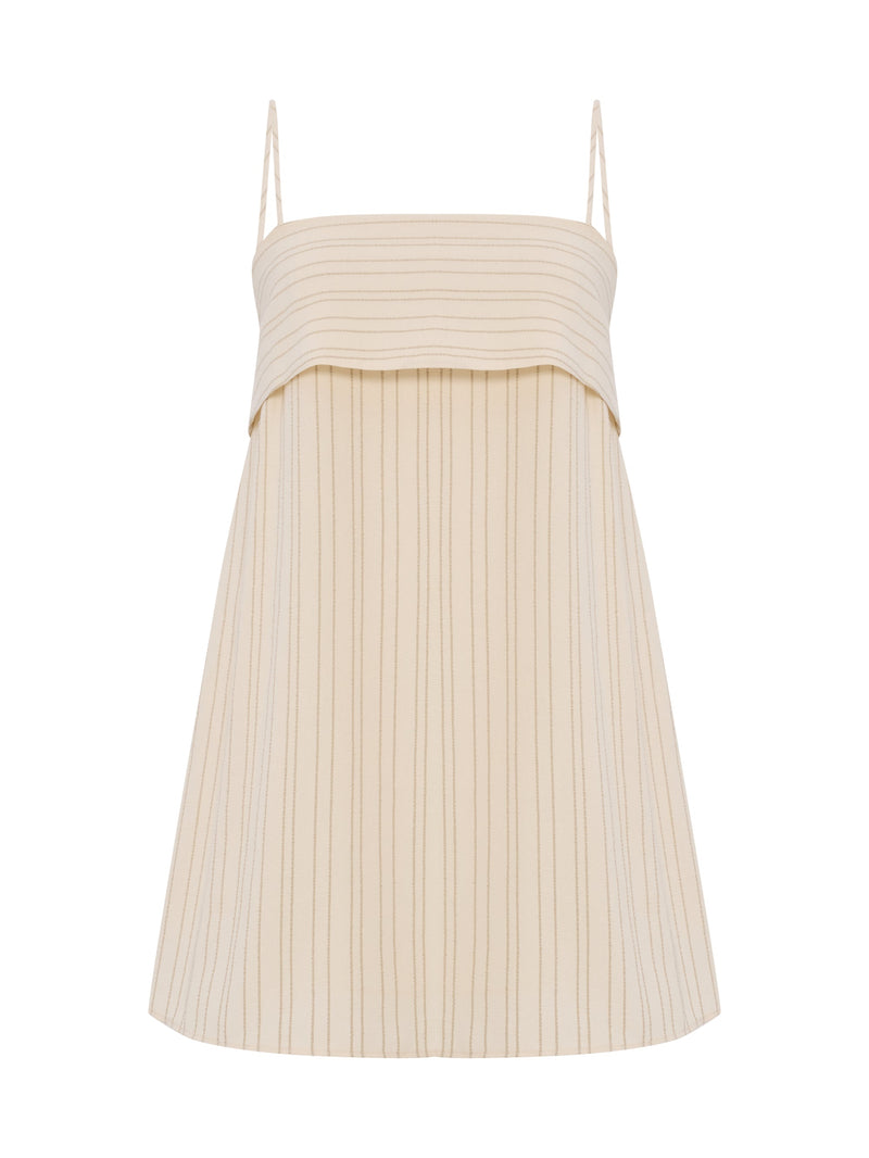 Puglia Stripes Mini Dress - Oatmeal-The Handloom-lobo nosara