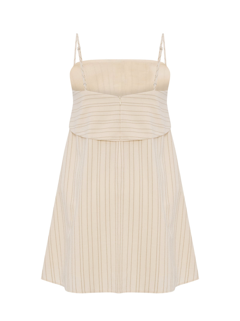 Puglia Stripes Mini Dress - Oatmeal-The Handloom-lobo nosara