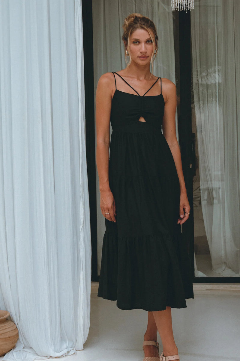 Rafaela Strappy Linen Midi Dress-ELF-lobo nosara