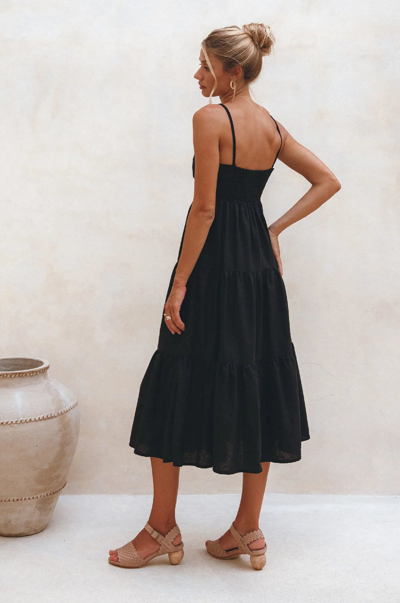 Rafaela Strappy Linen Midi Dress-ELF-lobo nosara