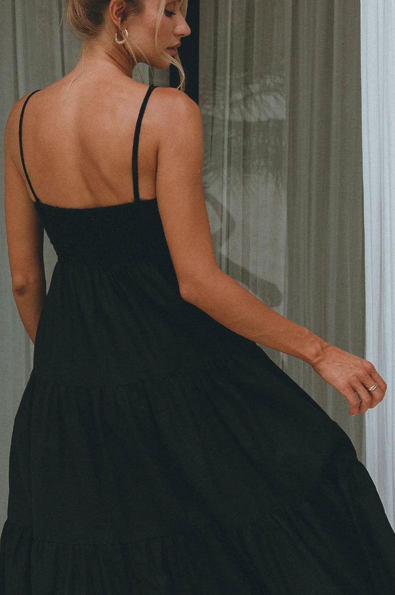 Rafaela Strappy Linen Midi Dress-ELF-lobo nosara