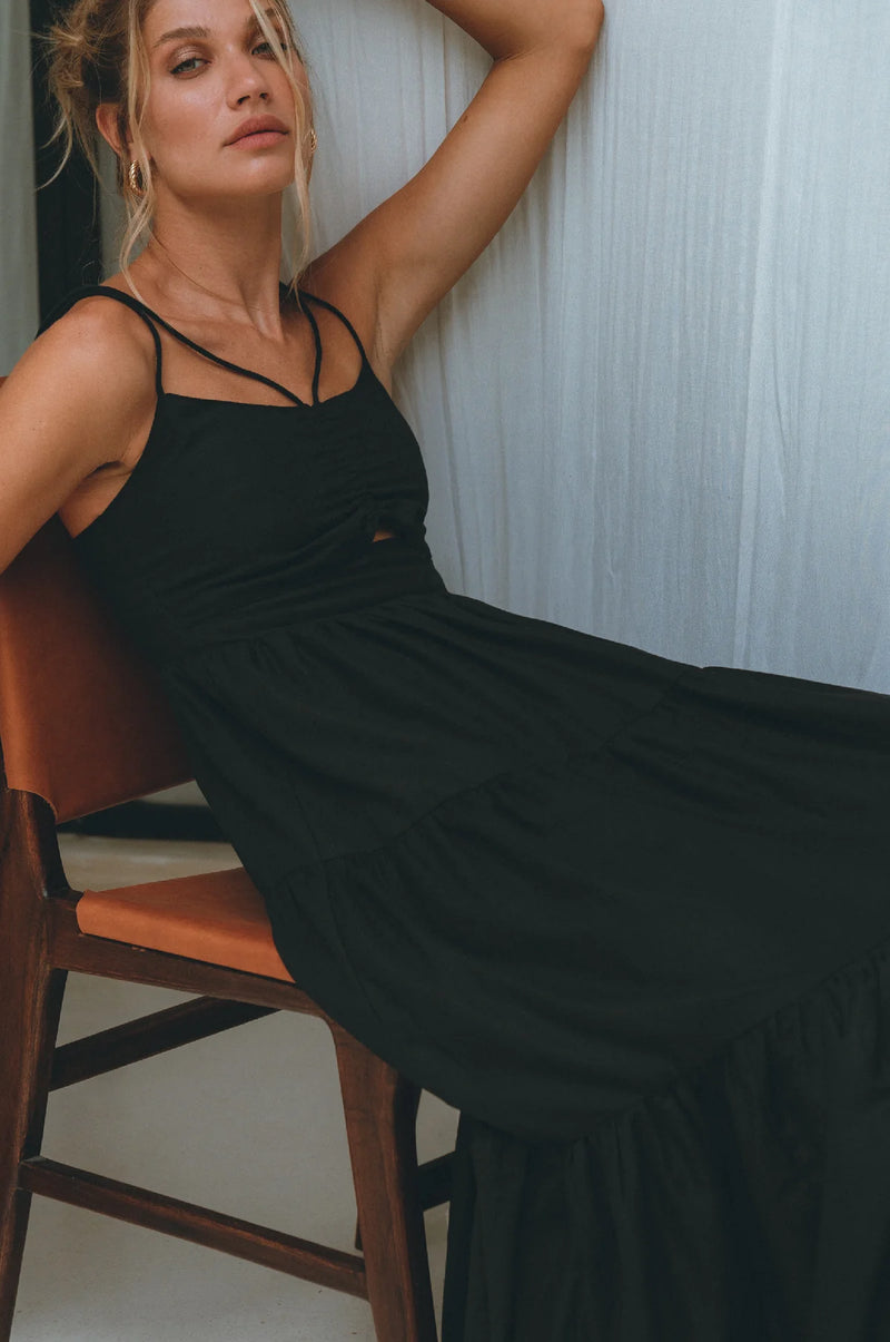 Rafaela Strappy Linen Midi Dress-ELF-lobo nosara