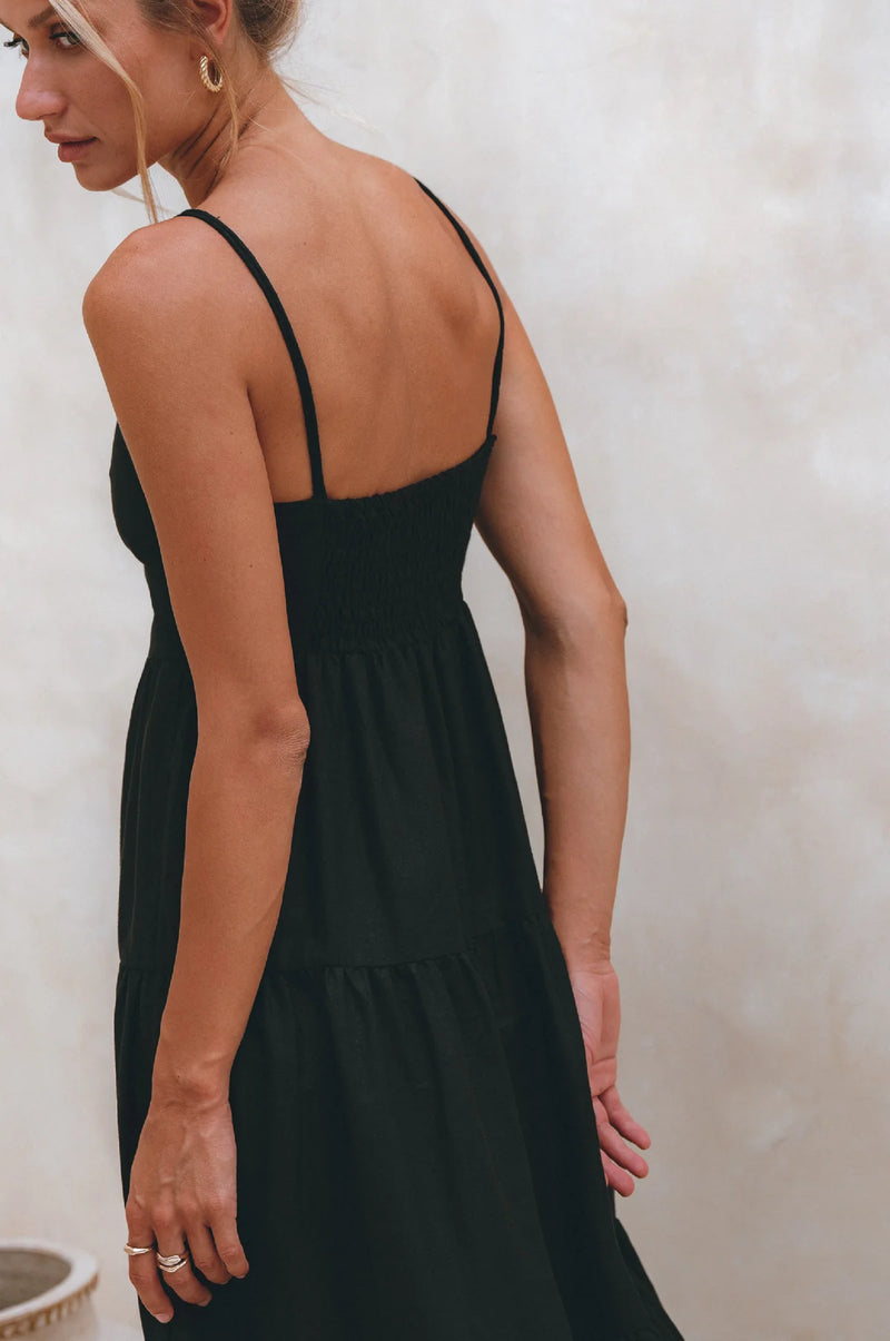 Rafaela Strappy Linen Midi Dress-ELF-lobo nosara