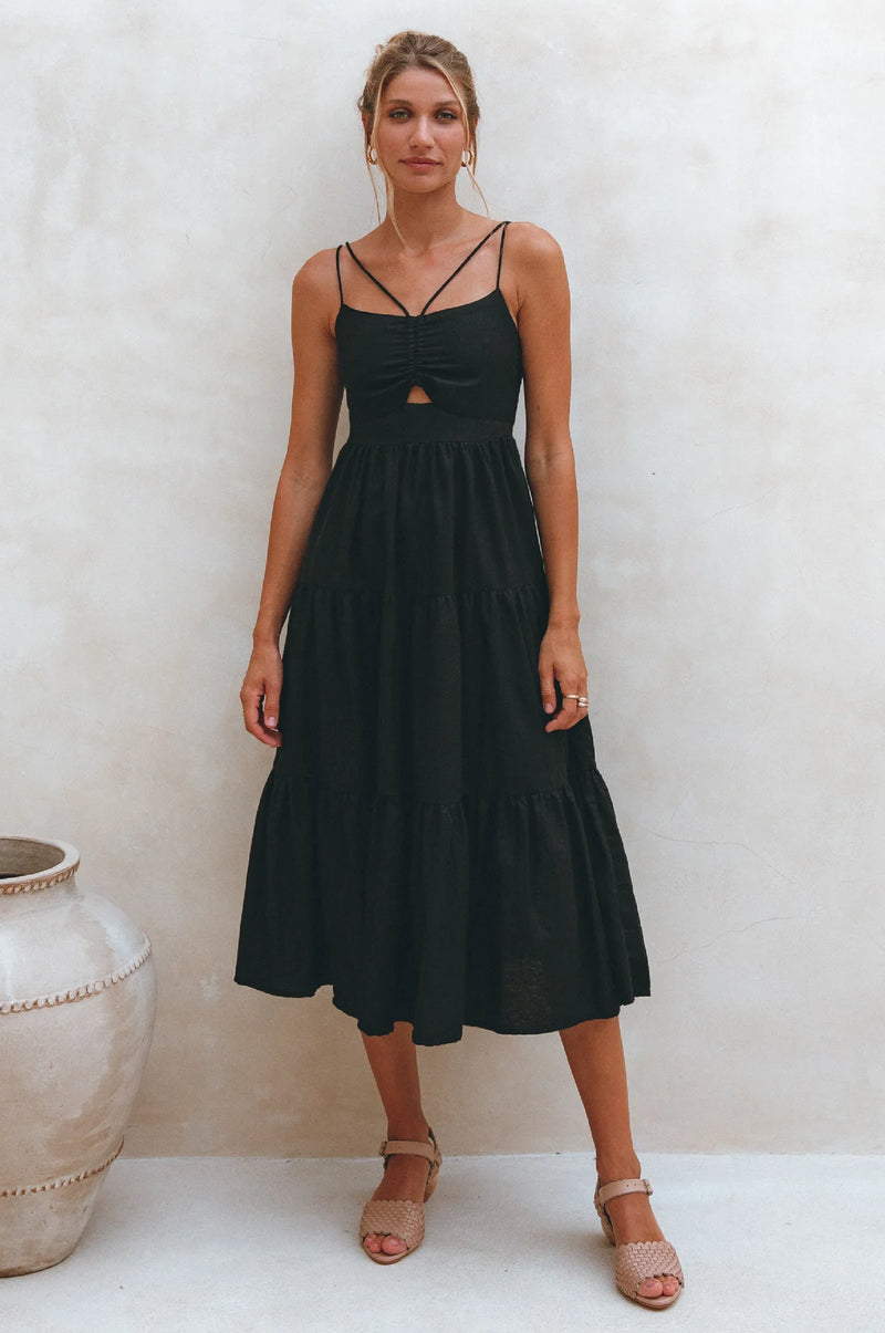 Rafaela Strappy Linen Midi Dress-ELF-lobo nosara