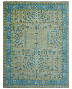 Ready to Ship 9x12 Tree of life Beige and Blue Traditional Hand Knotted Wool Rug-The Rug Decor-lobo nosara