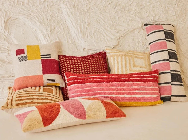 Rekha Handwoven Geometric Pillow - Pink & Wine-Casa Amarosa-lobo nosara
