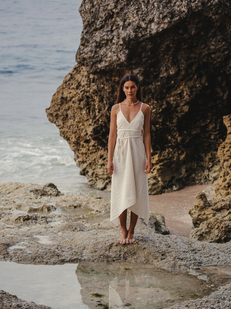 Sage Maxi Dress - Gold Stripes-The Handloom-lobo nosara