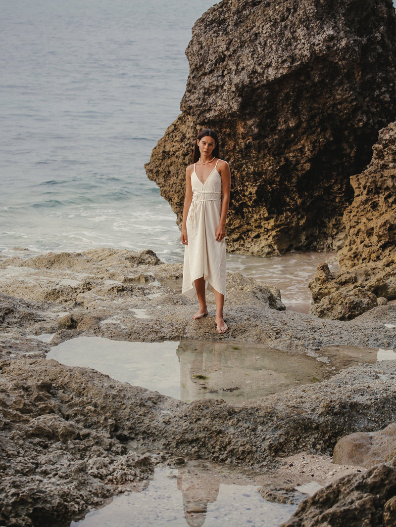 Sage Maxi Dress - Gold Stripes-The Handloom-lobo nosara