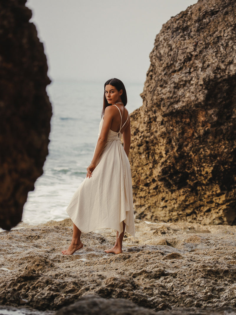 Sage Maxi Dress - Gold Stripes-The Handloom-lobo nosara