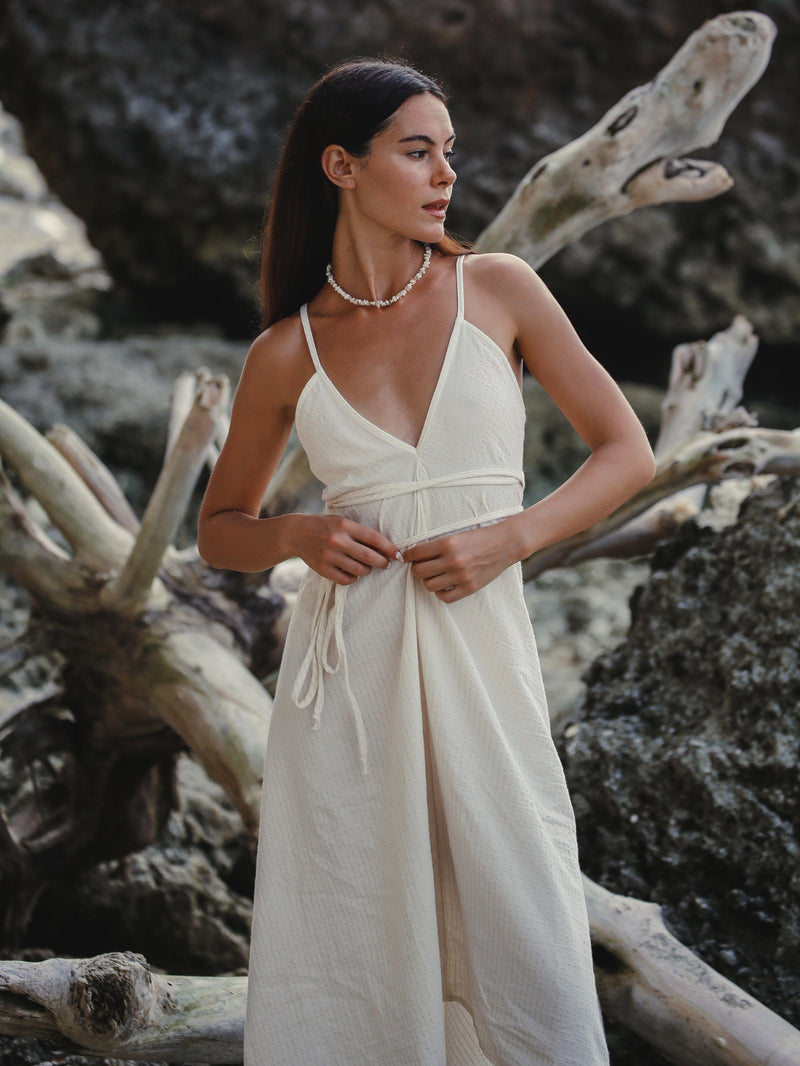 Sage Maxi Dress - Gold Stripes-The Handloom-lobo nosara