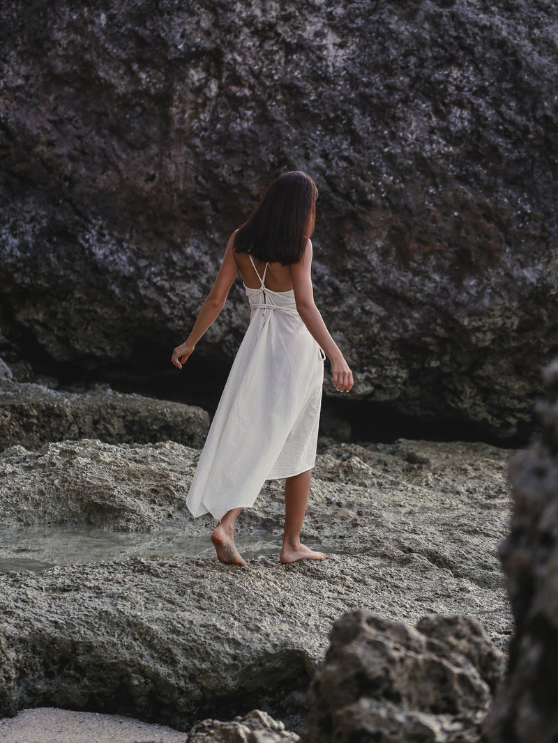 Sage Maxi Dress - Gold Stripes-The Handloom-lobo nosara