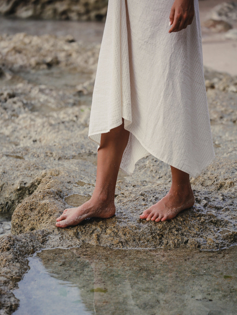 Sage Maxi Dress - Gold Stripes-The Handloom-lobo nosara