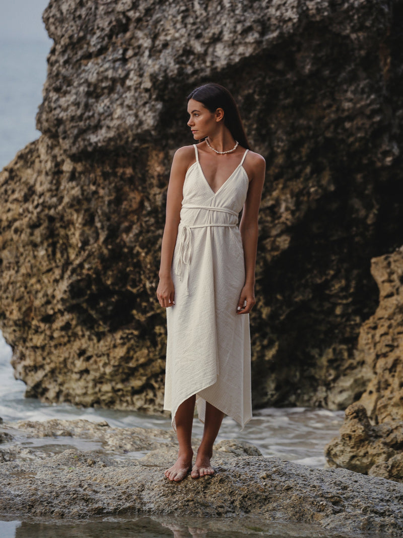 Sage Maxi Dress - Gold Stripes-The Handloom-lobo nosara