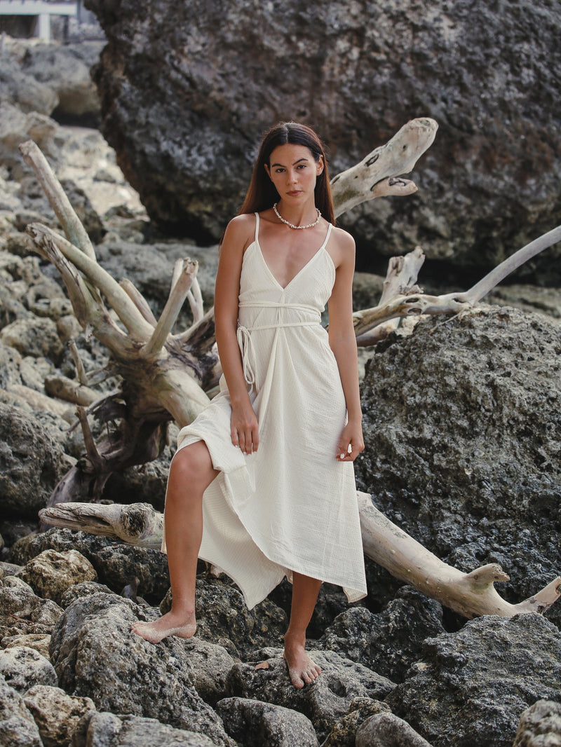 Sage Maxi Dress - Gold Stripes-The Handloom-lobo nosara