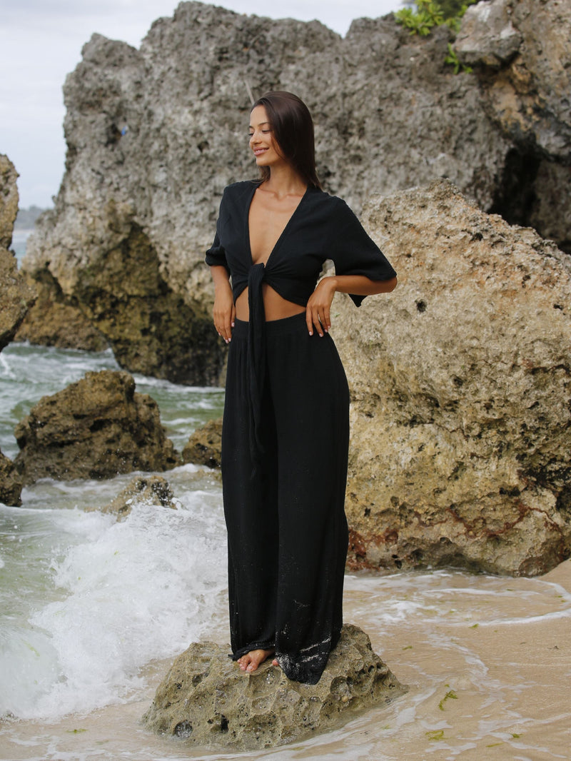 Skye Palazzo Pants - Black-The Handloom-lobo nosara