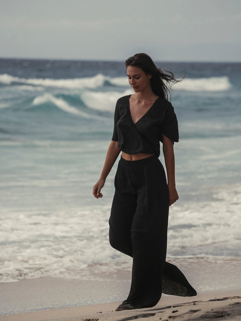 Skye Palazzo Pants - Black-The Handloom-lobo nosara