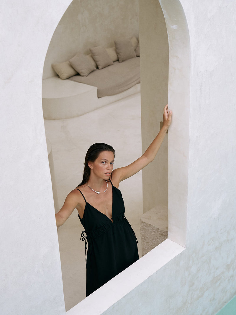 Sofia Ties Maxi Dress - Black-The Handloom-lobo nosara