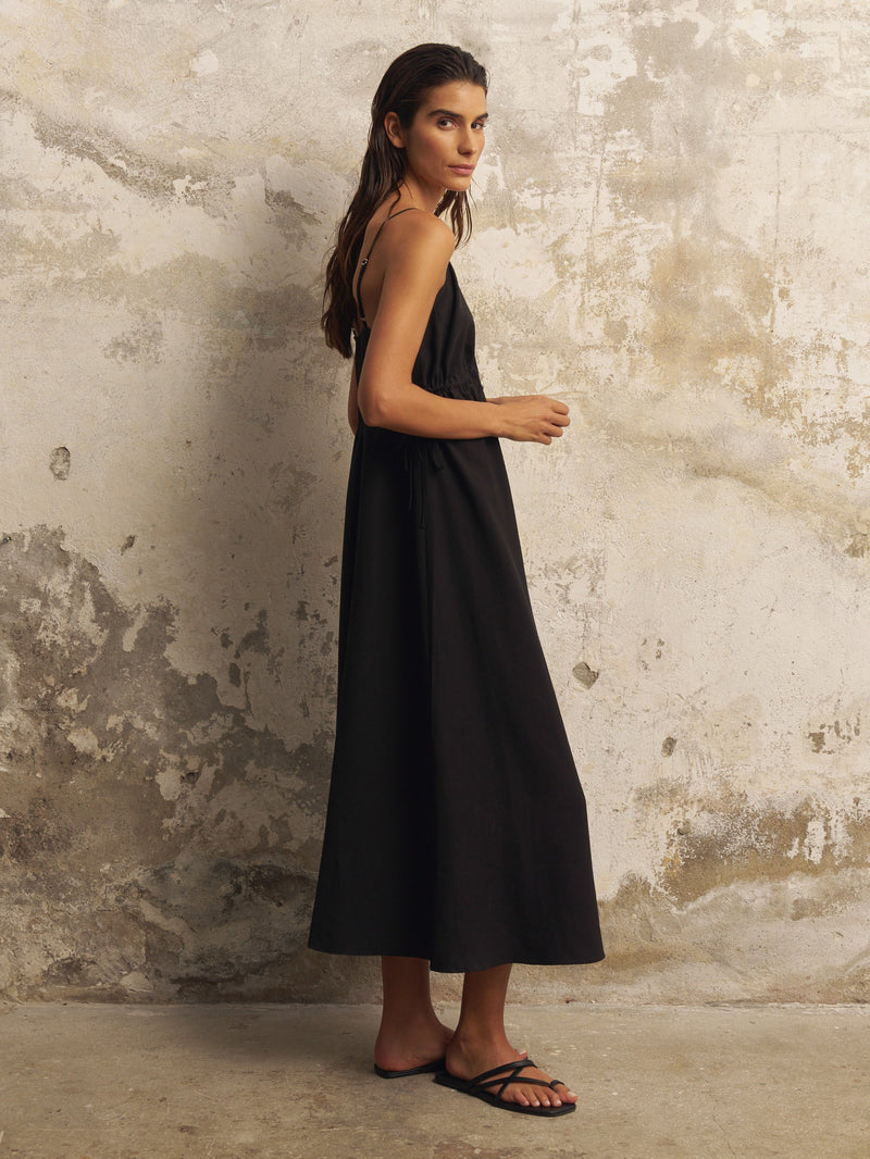 Sofia Ties Maxi Dress - Black-The Handloom-lobo nosara