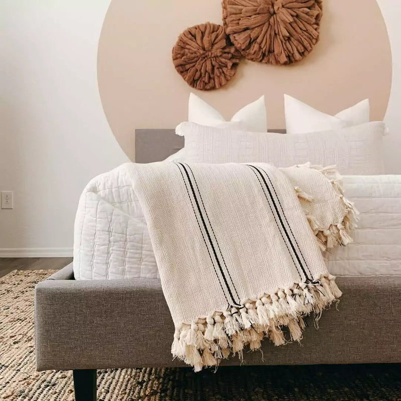 Sophie | Farmhouse Home Decor Turkish Cotton Throw Bed Blanket-The Loomia-lobo nosara