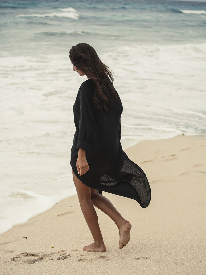 Terra Shirt Dress - Black-The Handloom-lobo nosara