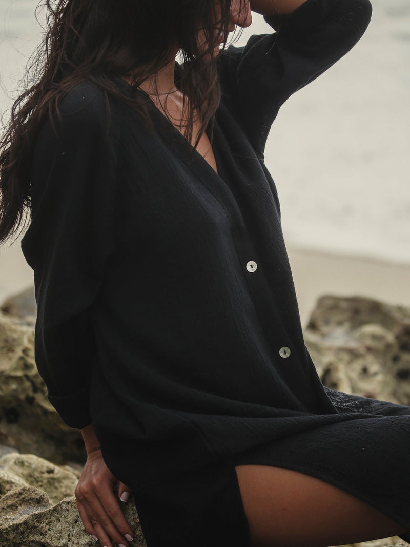 Terra Shirt Dress - Black-The Handloom-lobo nosara