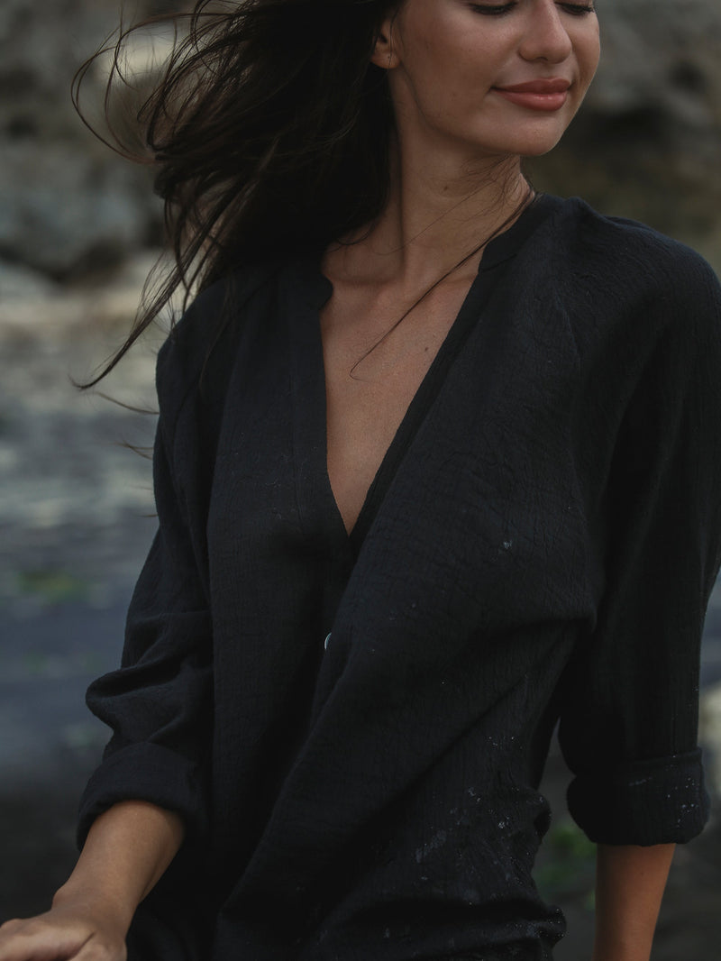 Terra Shirt Dress - Black-The Handloom-lobo nosara