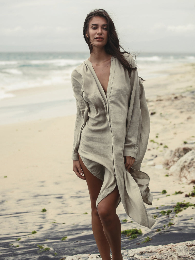 Terra Shirt Dress - Khaki Green-The Handloom-lobo nosara