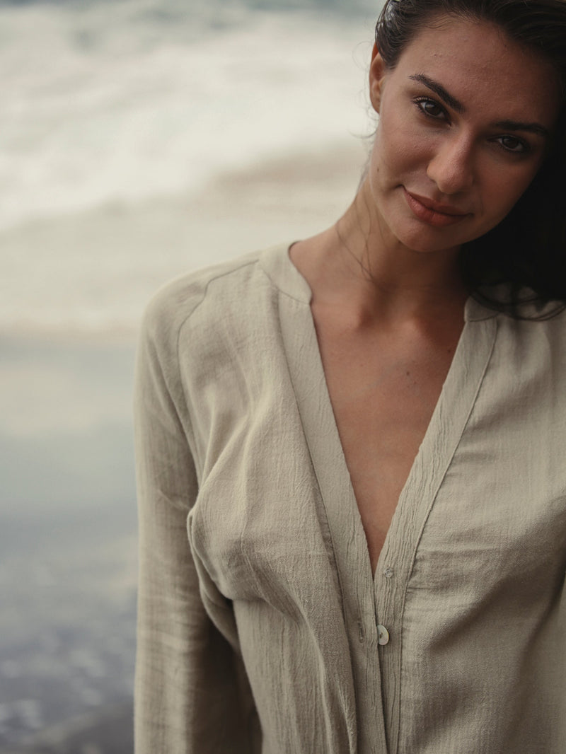 Terra Shirt Dress - Khaki Green-The Handloom-lobo nosara