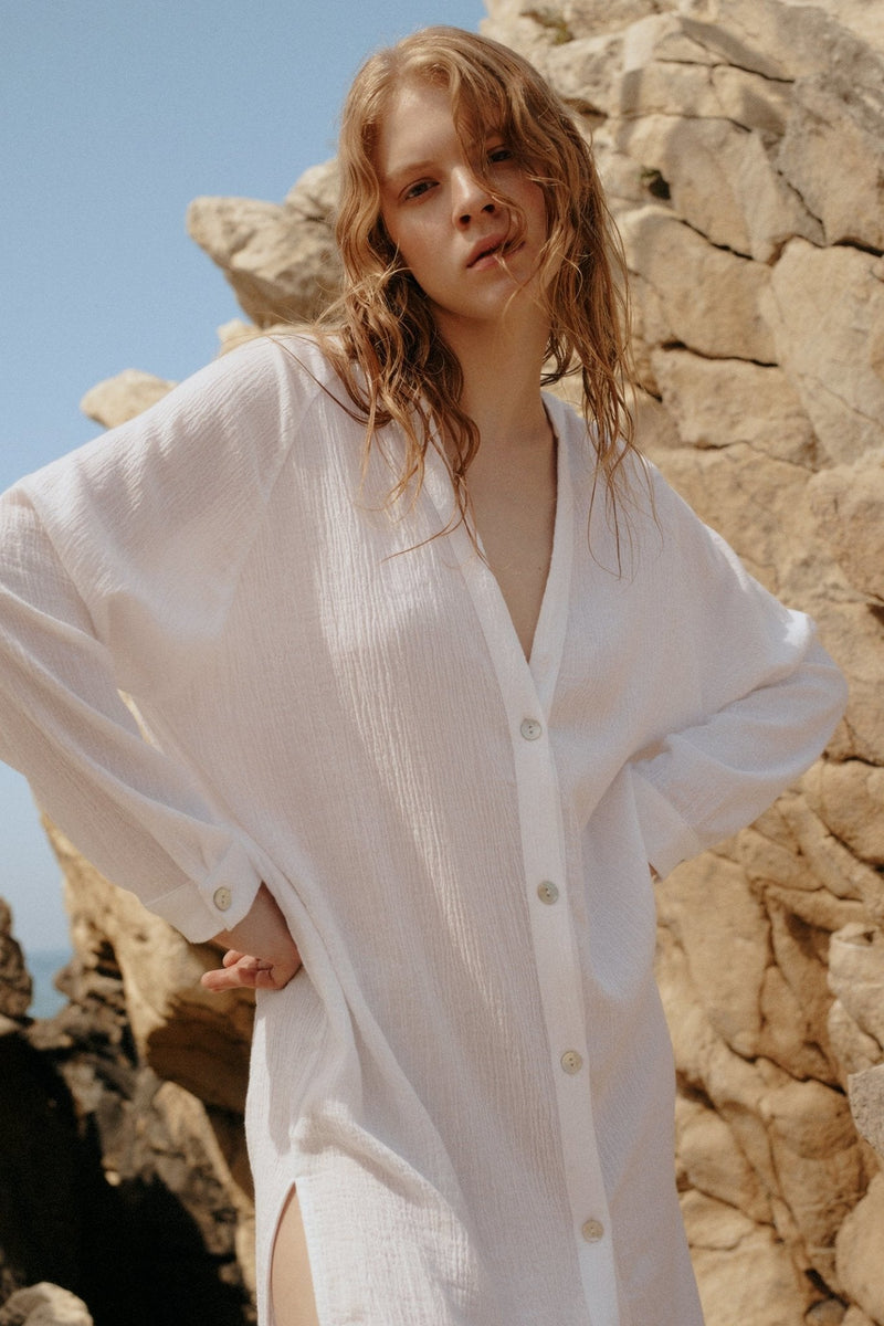 Terra Shirt Dress - White-The Handloom-lobo nosara