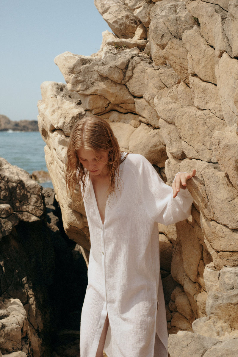 Terra Shirt Dress - White-The Handloom-lobo nosara