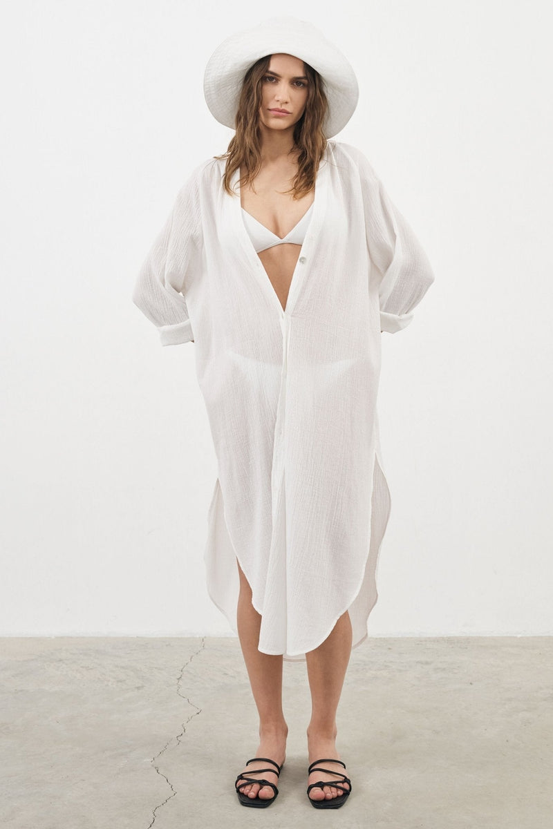 Terra Shirt Dress - White-The Handloom-lobo nosara