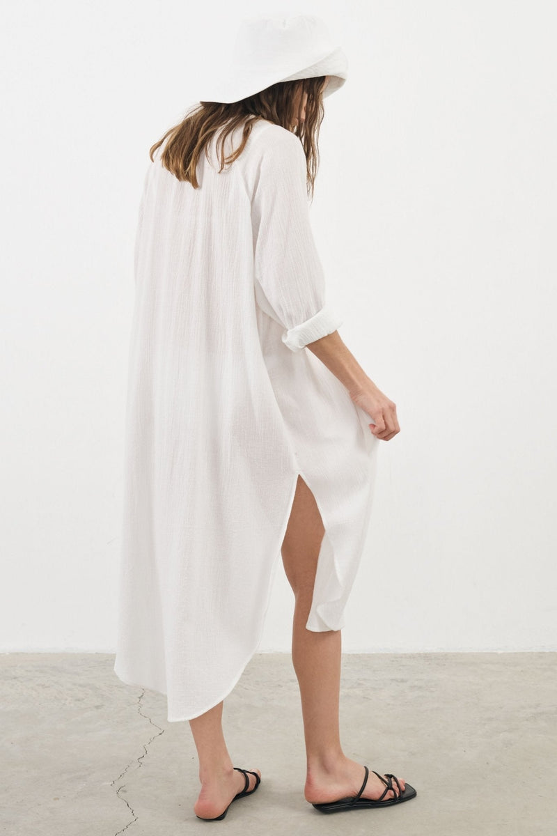 Terra Shirt Dress - White-The Handloom-lobo nosara