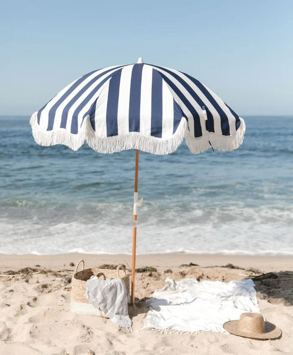 The Holiday Beach Umbrella - Navy Crew Stripe-Business & Pleasure-lobo nosara