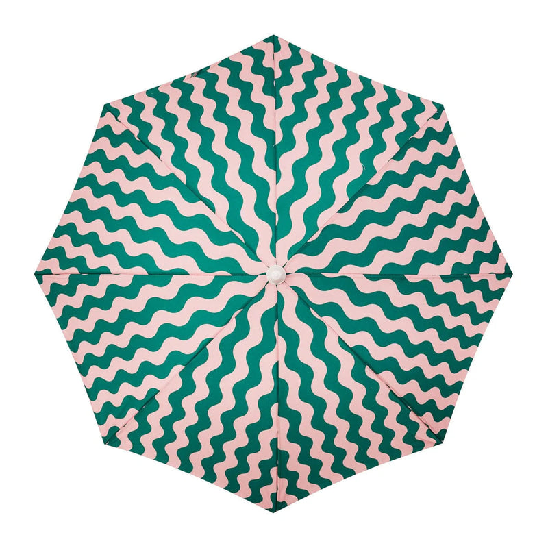 The Holiday Beach Umbrella - Ocean Green And Pink Stripe-Business & Pleasure-lobo nosara