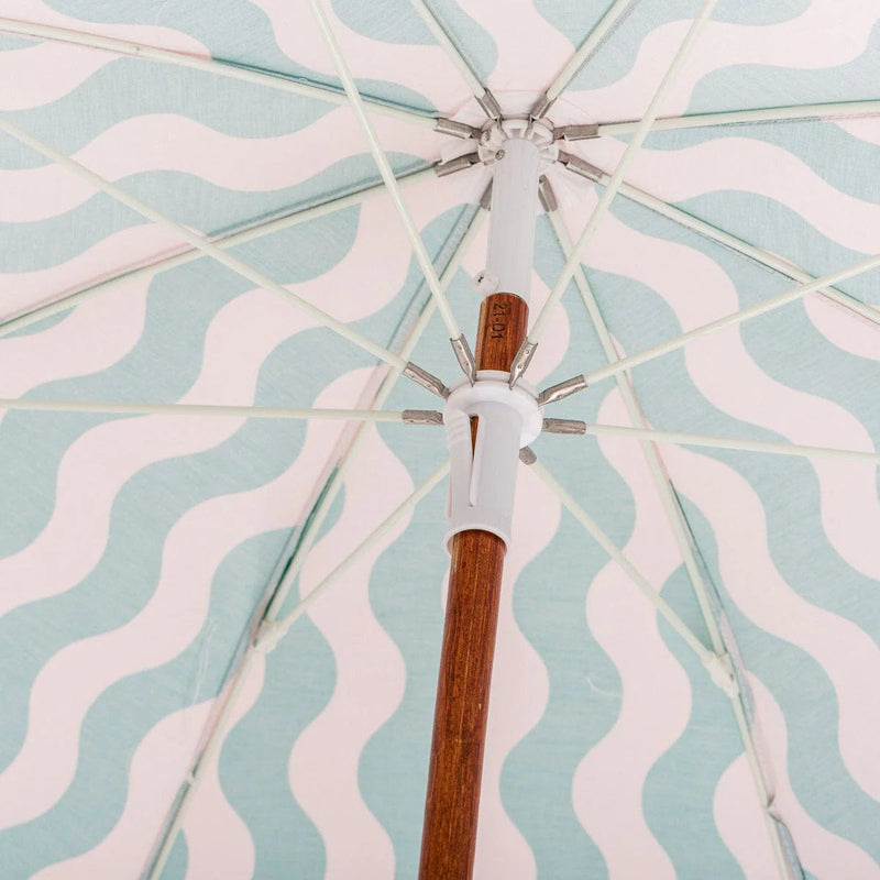 The Holiday Beach Umbrella - Ocean Green And Pink Stripe-Business & Pleasure-lobo nosara