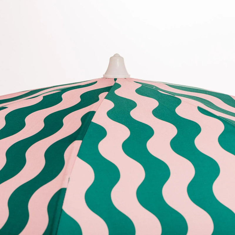 The Holiday Beach Umbrella - Ocean Green And Pink Stripe-Business & Pleasure-lobo nosara