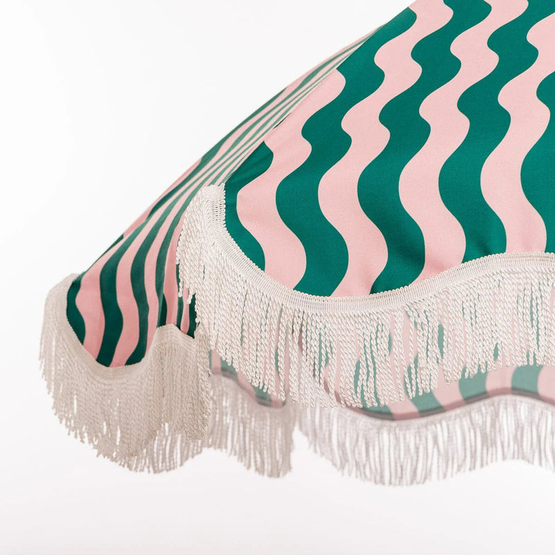 The Holiday Beach Umbrella - Ocean Green And Pink Stripe-Business & Pleasure-lobo nosara