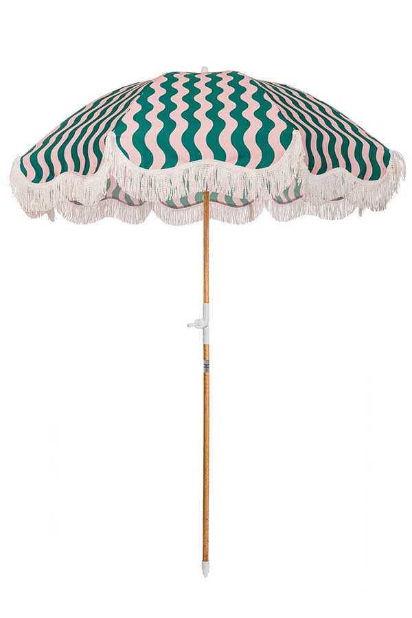 The Holiday Beach Umbrella - Ocean Green And Pink Stripe-Business & Pleasure-lobo nosara