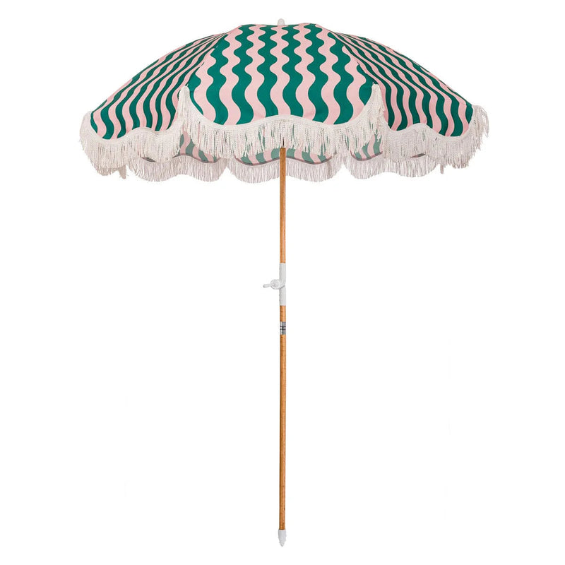 The Holiday Beach Umbrella - Ocean Green And Pink Stripe-Business & Pleasure-lobo nosara