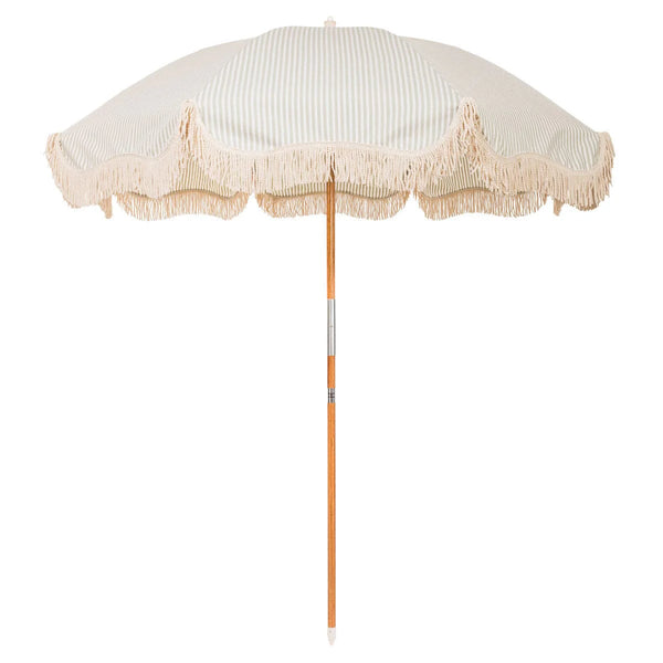The Rio Fringed Umbrella - Lauren's Sage Stripe