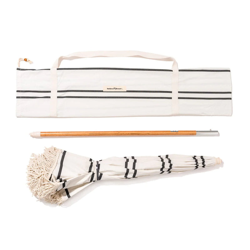 The Rio Fringed Umbrella - Malibu Black Stripe
