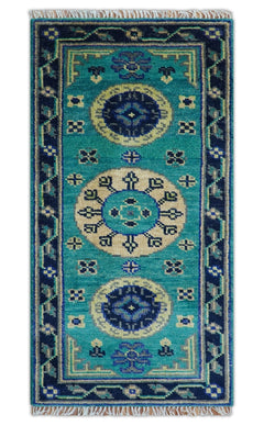 Traditional Khotan Design Teal Hand knotted 2.6x8 Wool Area Rug-The Rug Decor-lobo nosara