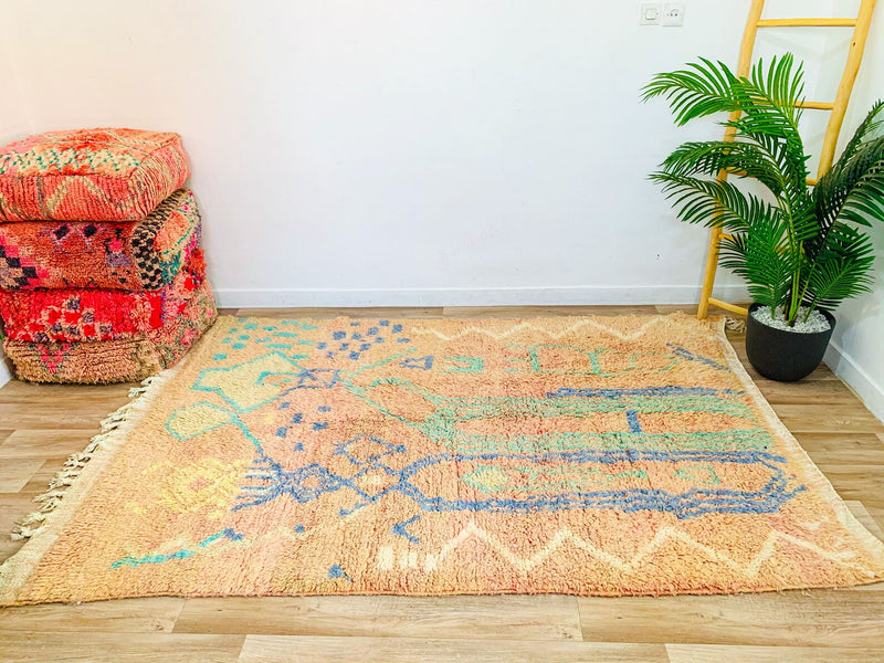 Vintage Boujaad Rug - Abstract Beige-Morocan Rugs-lobo nosara