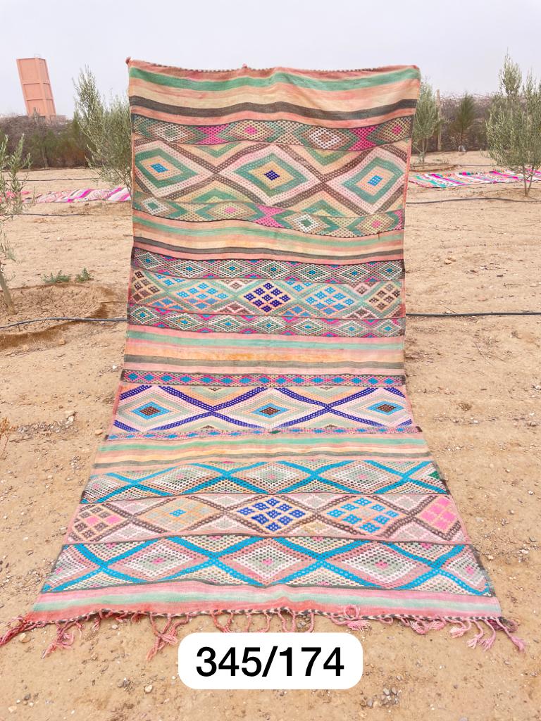 Vintage Moroccan Rug - Blues Geometry-Moroccan Rugs-lobo nosara