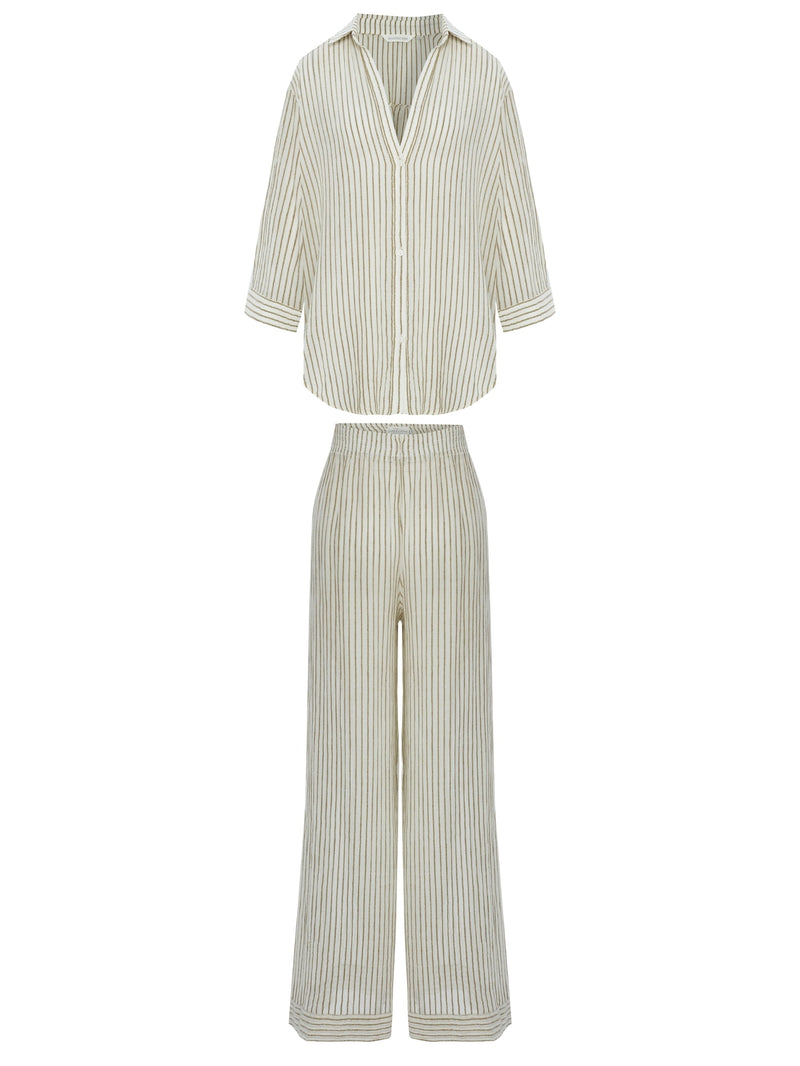 Voyage Set - Khaki Green Stripes-The Handloom-lobo nosara