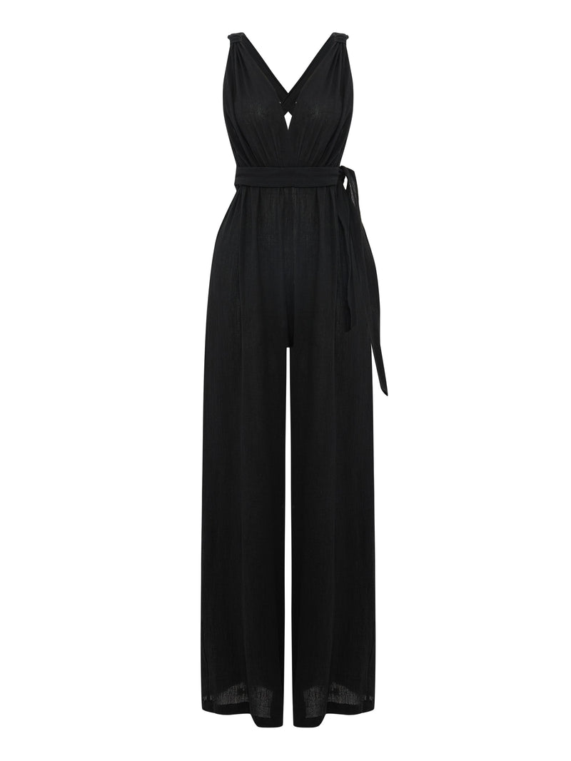 Wrap Your Way Jumpsuit - Black-The Handloom-lobo nosara