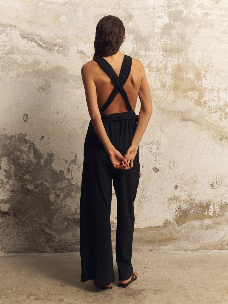Wrap Your Way Jumpsuit - Black-The Handloom-lobo nosara